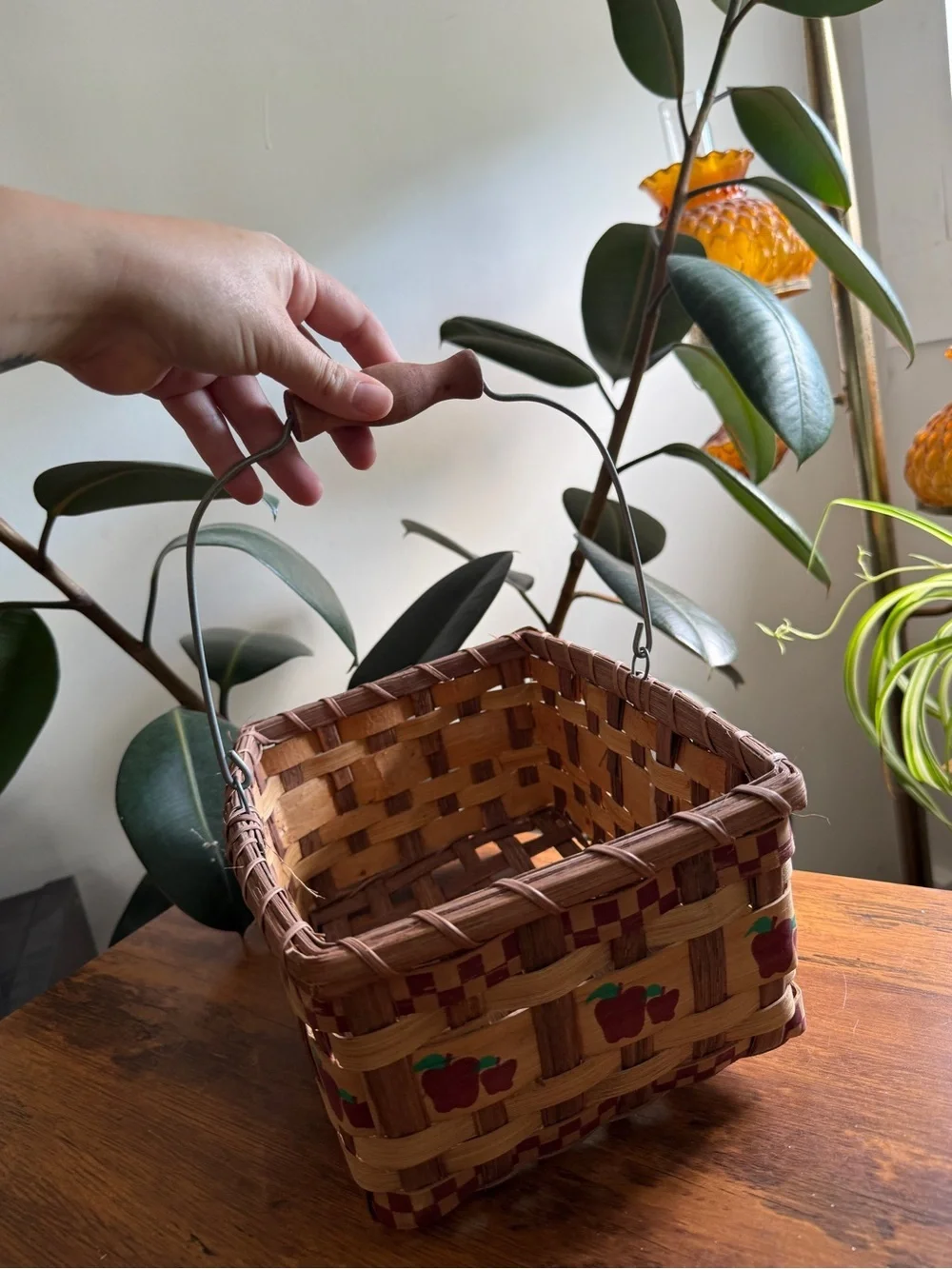 Handwoven Apple Accent Basket - Brown and Red